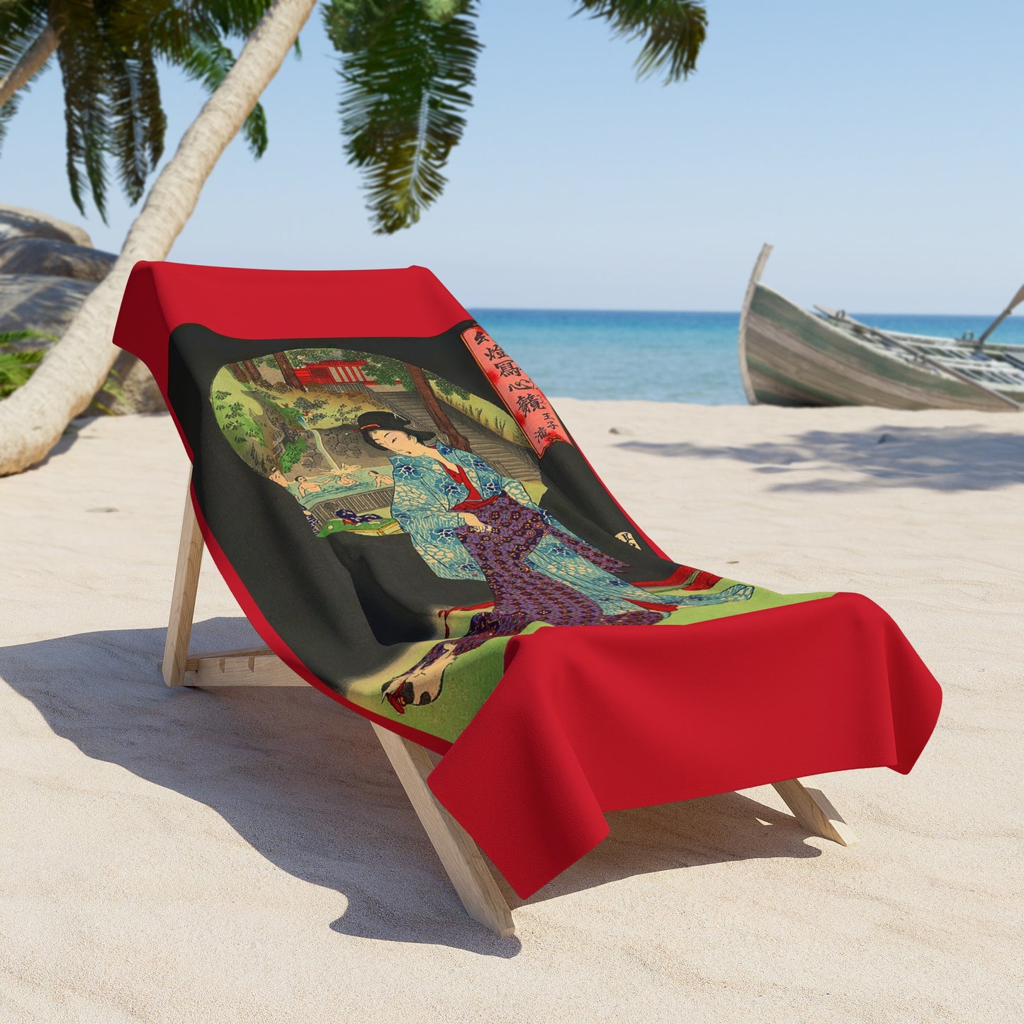 Oji Waterfall Beach Towel Red