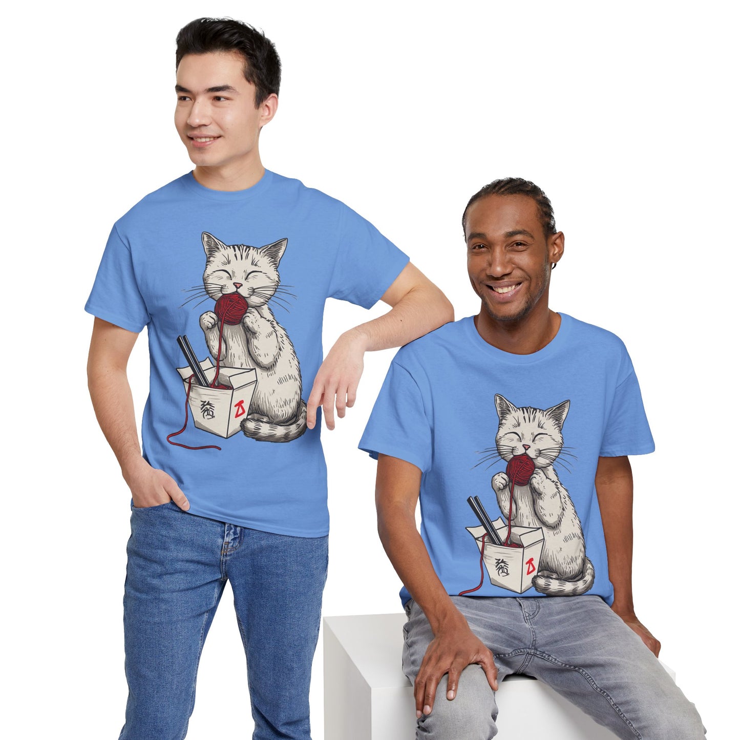 Cat w/Takeout Yarn Noodles Art Tee Shirt *Multiple Colors*