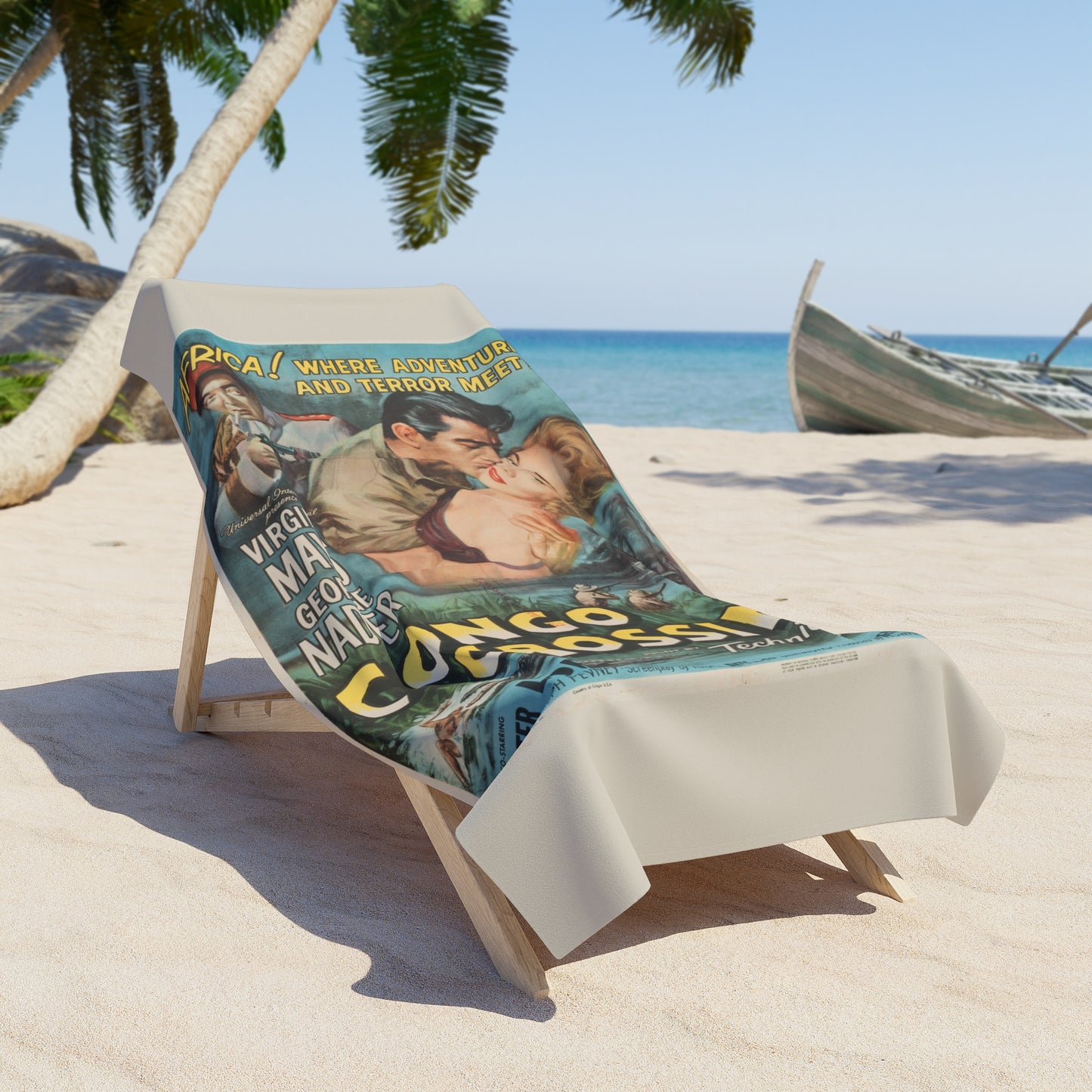 Congo Crossing Vintage Movie Poster Beach Towel | Retro Movie Poster Towel Art
