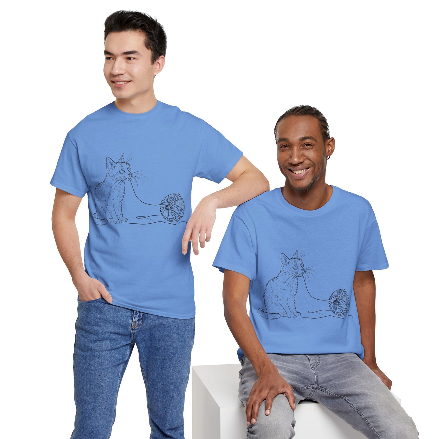 Cat w/Yarn Line Drawing Art Tee Shirt *Multiple Colors*