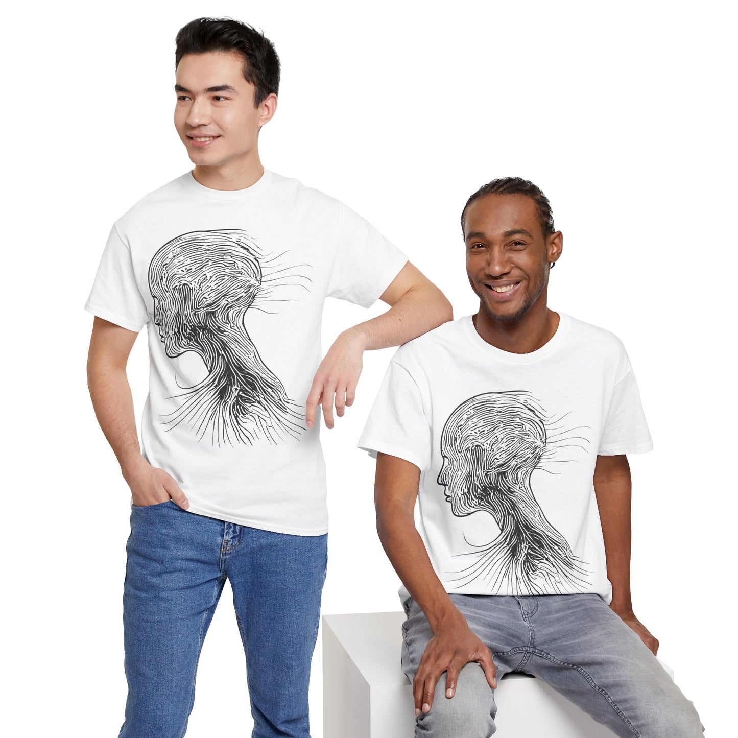 Face Silhouette Line Drawing Graphic Art Tee Shirt *Multiple Colors*
