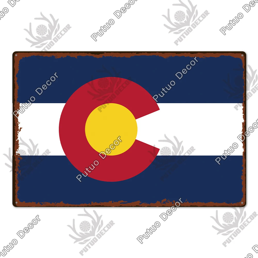 American State Vintage Metal Signs Plaque Retro Sign Decor Home Bar Wall Art 2