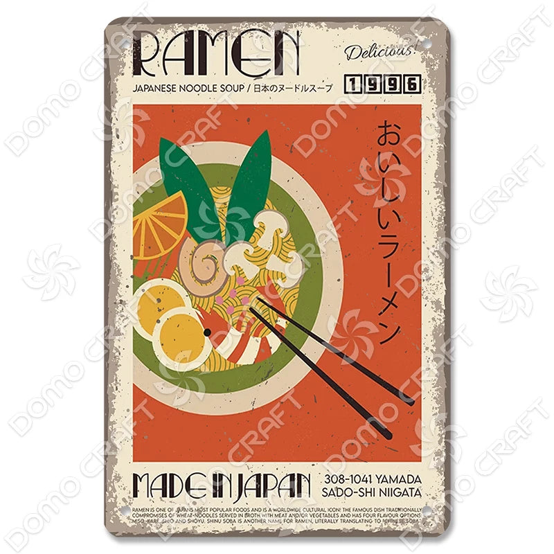 Japanese Foods Metal Sign Posters Vintage Ramen Beer Wall Art Bar Pub Kitchen 1