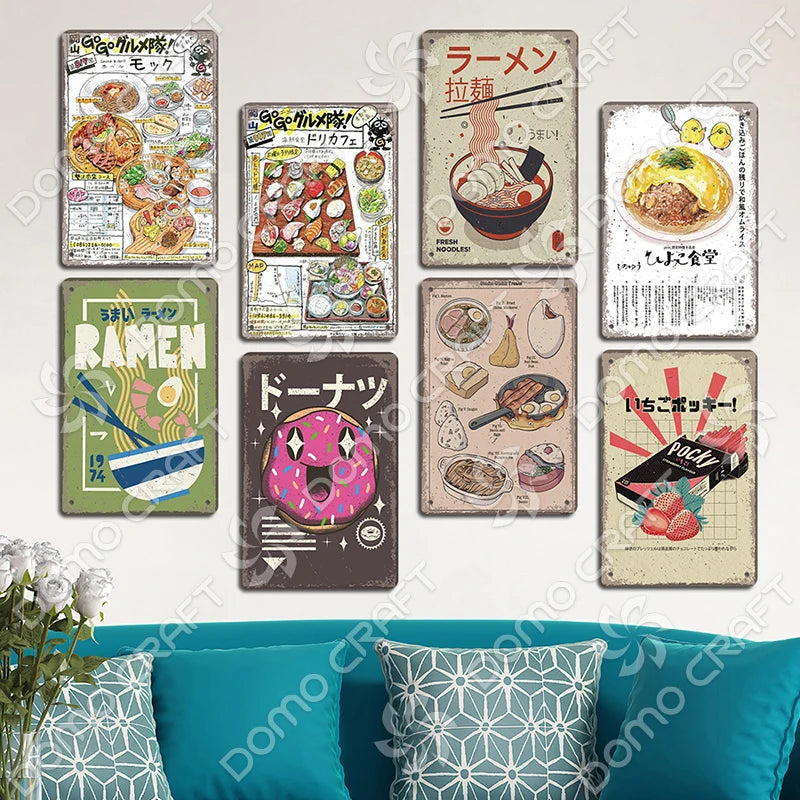 Japanese Foods Metal Sign Posters Vintage Ramen Beer Wall Art Bar Pub Kitchen 1