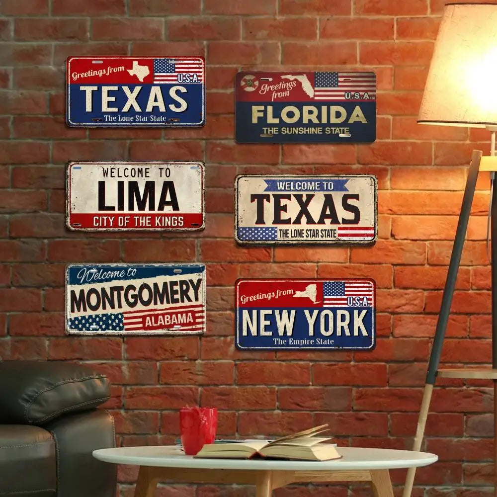 Vintage Metal State License Plate Signs Novelty Car Art Tags Home Bar Decor 1