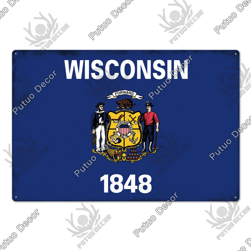 American State Vintage Metal Signs Plaque Retro Sign Decor Home Bar Wall Art 2