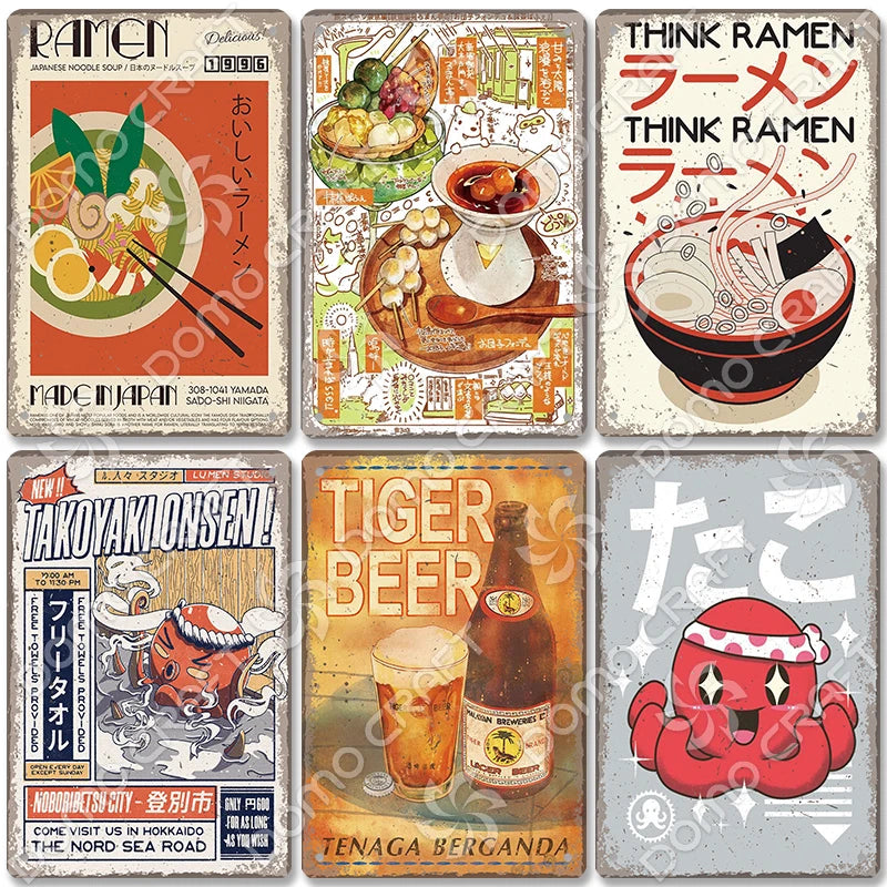 Japanese Foods Metal Sign Posters Vintage Ramen Beer Wall Art Bar Pub Kitchen 1