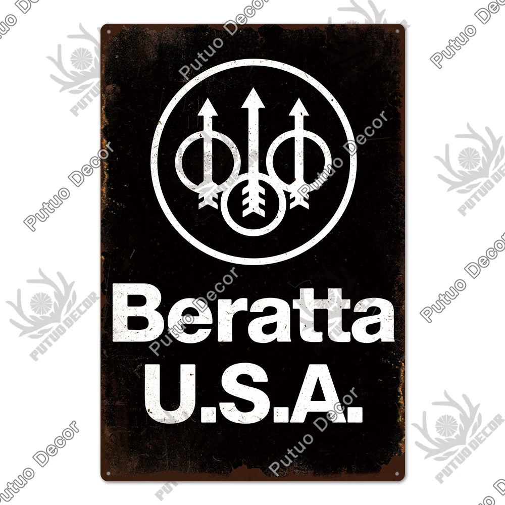 Vintage Metal Gun Signs Garage Bar Man Cave Wall Firearm Art Home Decor 1