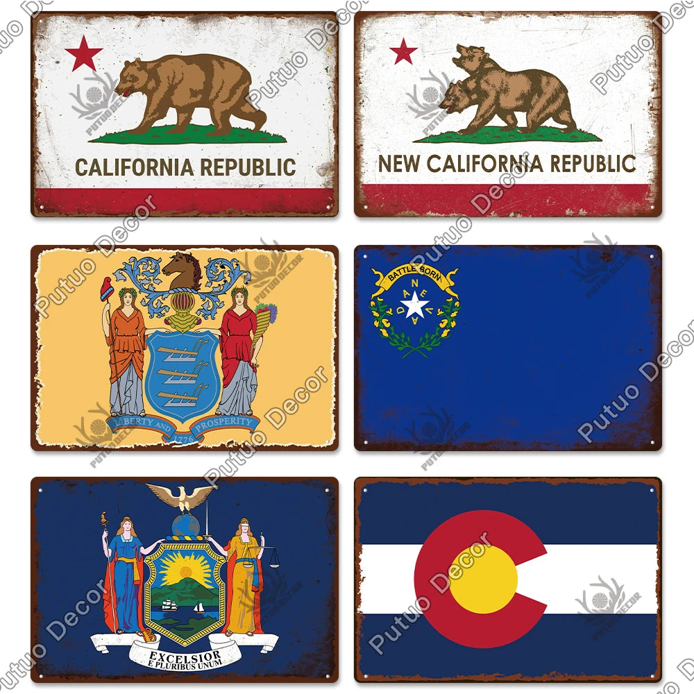 American State Vintage Metal Signs Plaque Retro Sign Decor Home Bar Wall Art 2