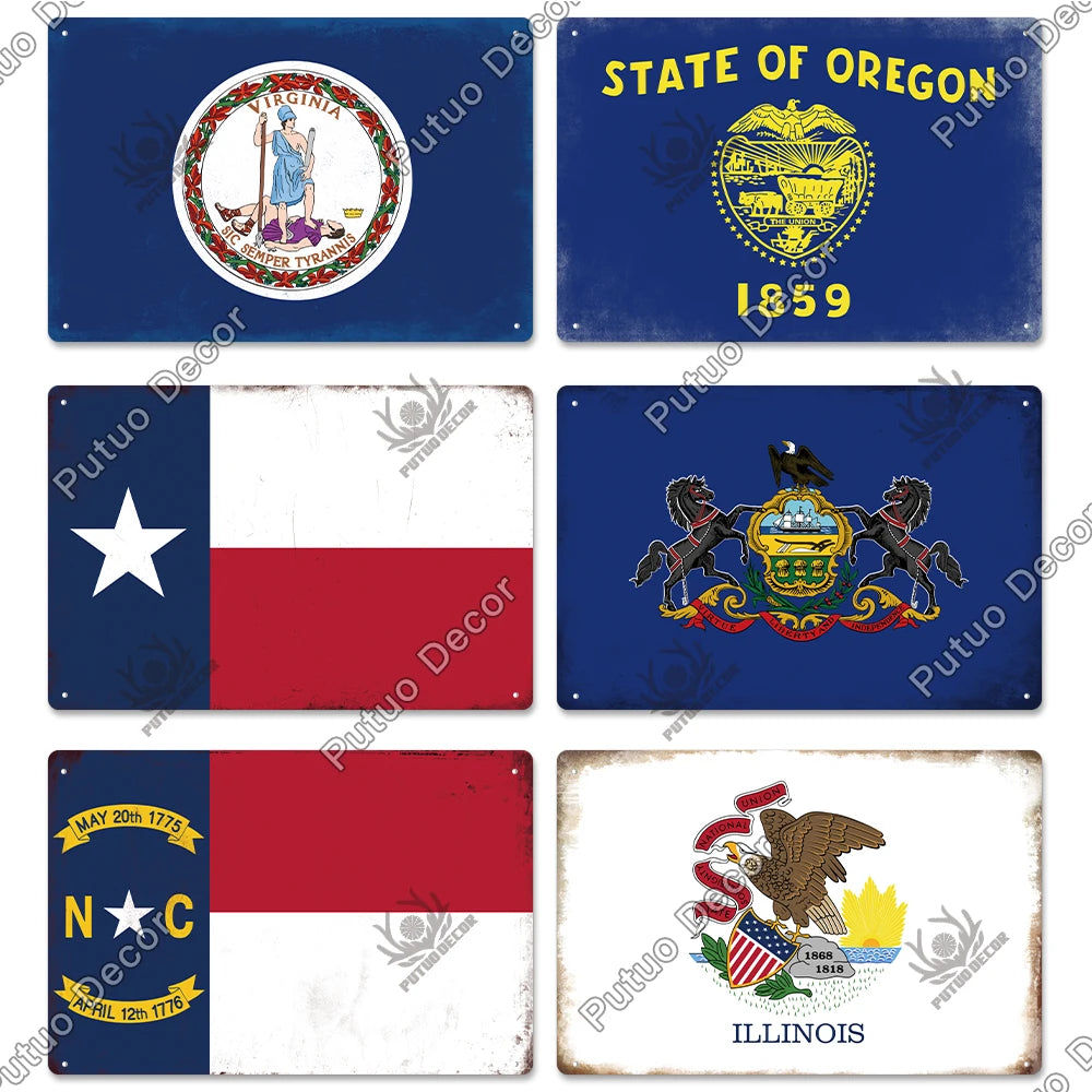 American State Vintage Metal Signs Plaque Retro Sign Decor Home Bar Wall Art 2