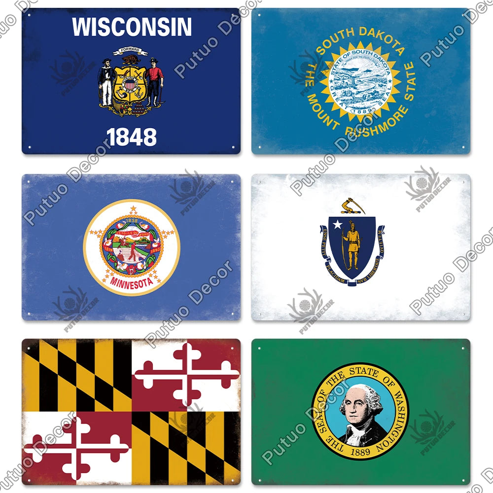 American State Vintage Metal Signs Plaque Retro Sign Decor Home Bar Wall Art 2
