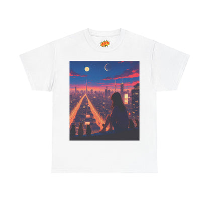 Anime City Twin Moon Scene w/Cats T-Shirt