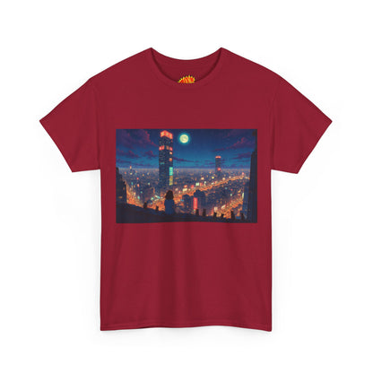 Neon Anime Style City Scene w/Girl & Cats T-Shirt