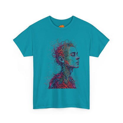 Multicolor Line Drawing Human Graphic Art Tee Shirt