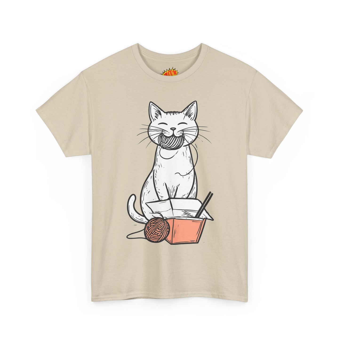 Cat w/Yarn Ball Takeout Art Tee Shirt *Multiple Colors*