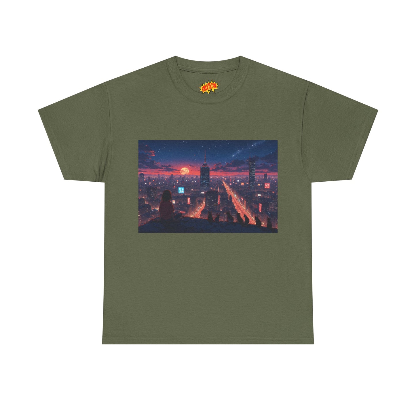 Anime Style City Sunset Scene w/Girl & Cats T-Shirt *Multiple Colors*