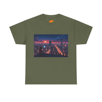 Anime Style City Sunset Scene w/Girl & Cats T-Shirt