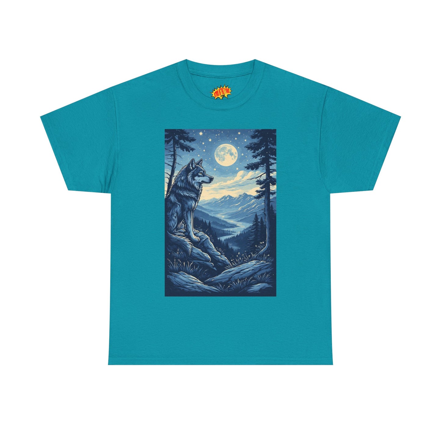 Blue Wolf with Full Moon Scene T-Shirt *Multiple Colors*