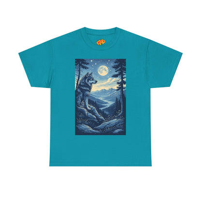 Blue Wolf with Full Moon Scene T-Shirt