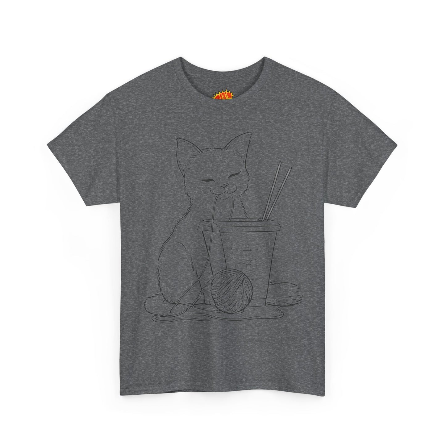 Cat w/Takeout + Yarn Ball Line Drawing Tee Shirt *Multiple Colors*