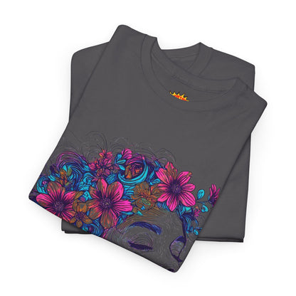 Multicolor Line Drawing Human Flower Graphic Art Tee Shirt