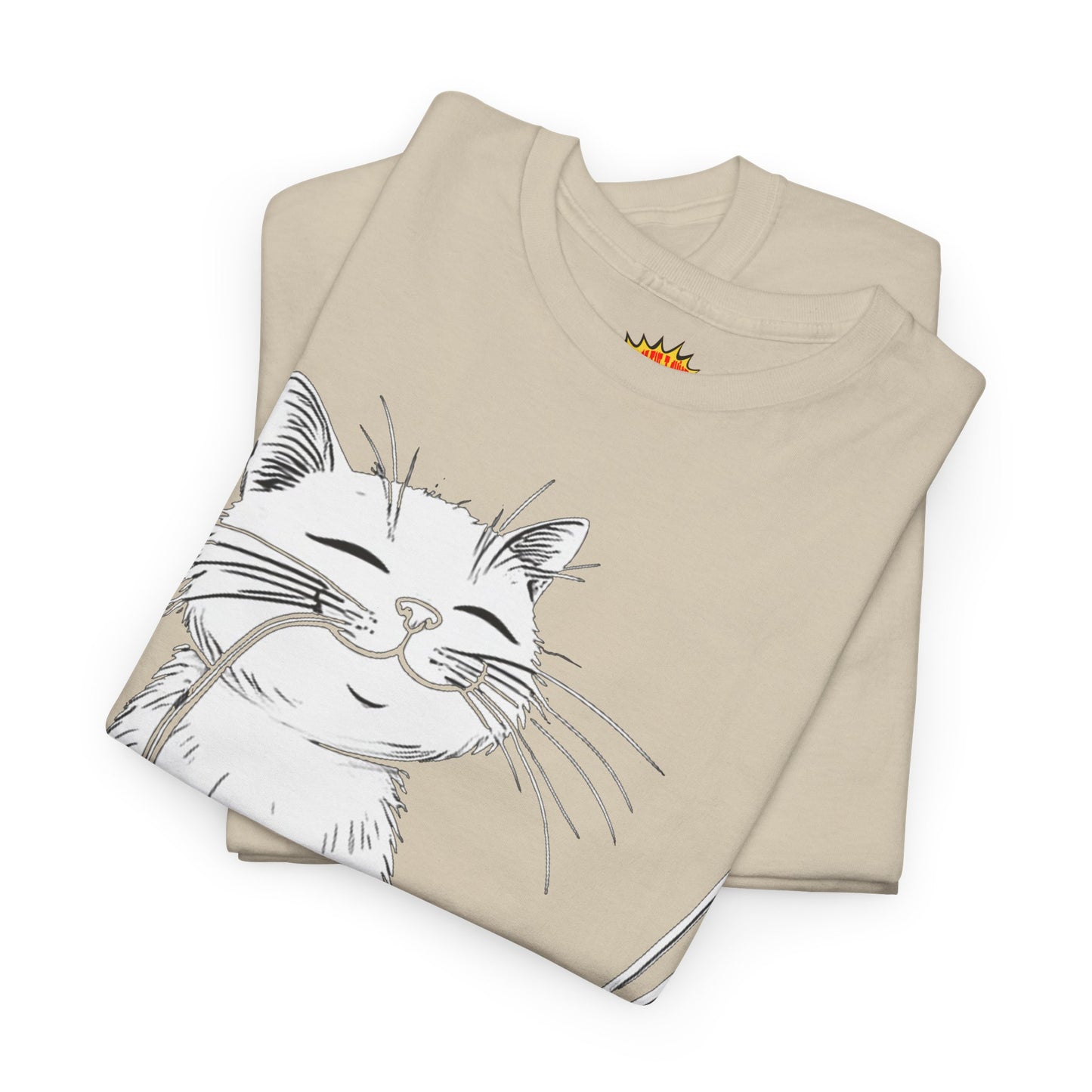 Happy Cat w/Noodles + Yarn Ball Art Drawing Tee Shirt *Multiple Colors*