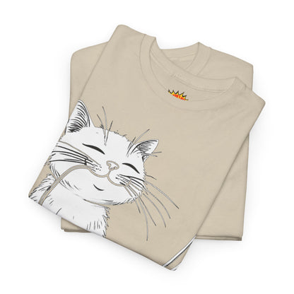 Happy Cat w/Noodles + Yarn Ball Art Drawing Tee Shirt