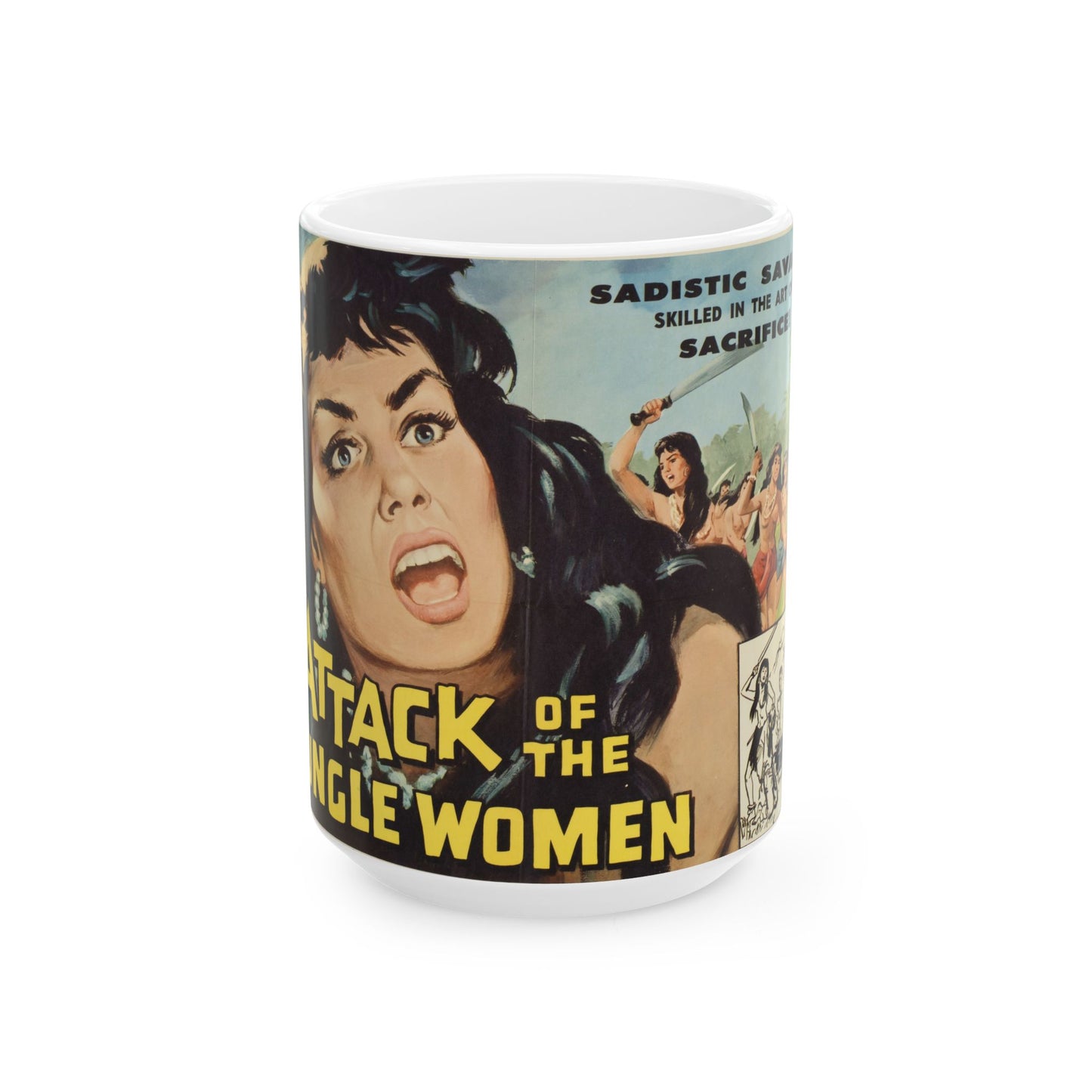 Attack of the Jungle Women Retro Movie Poster Ceramic Coffee Mug