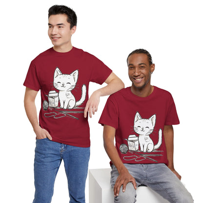 White Cat w/Takeout Yarn Art Tee Shirt