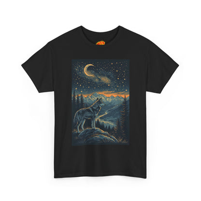 Mountain Wolf Sliver Moon Scene T-Shirt