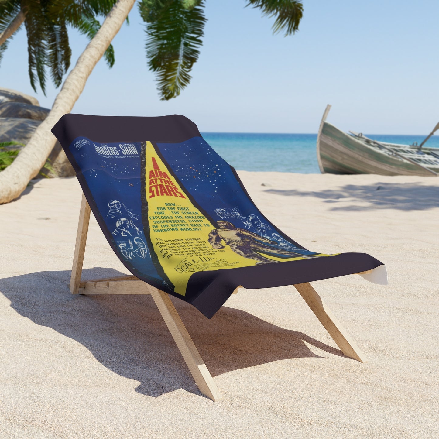 I Aim at the Stars Vintage Sci-fi Movie Poster Beach Towel | Retro Beach Towel