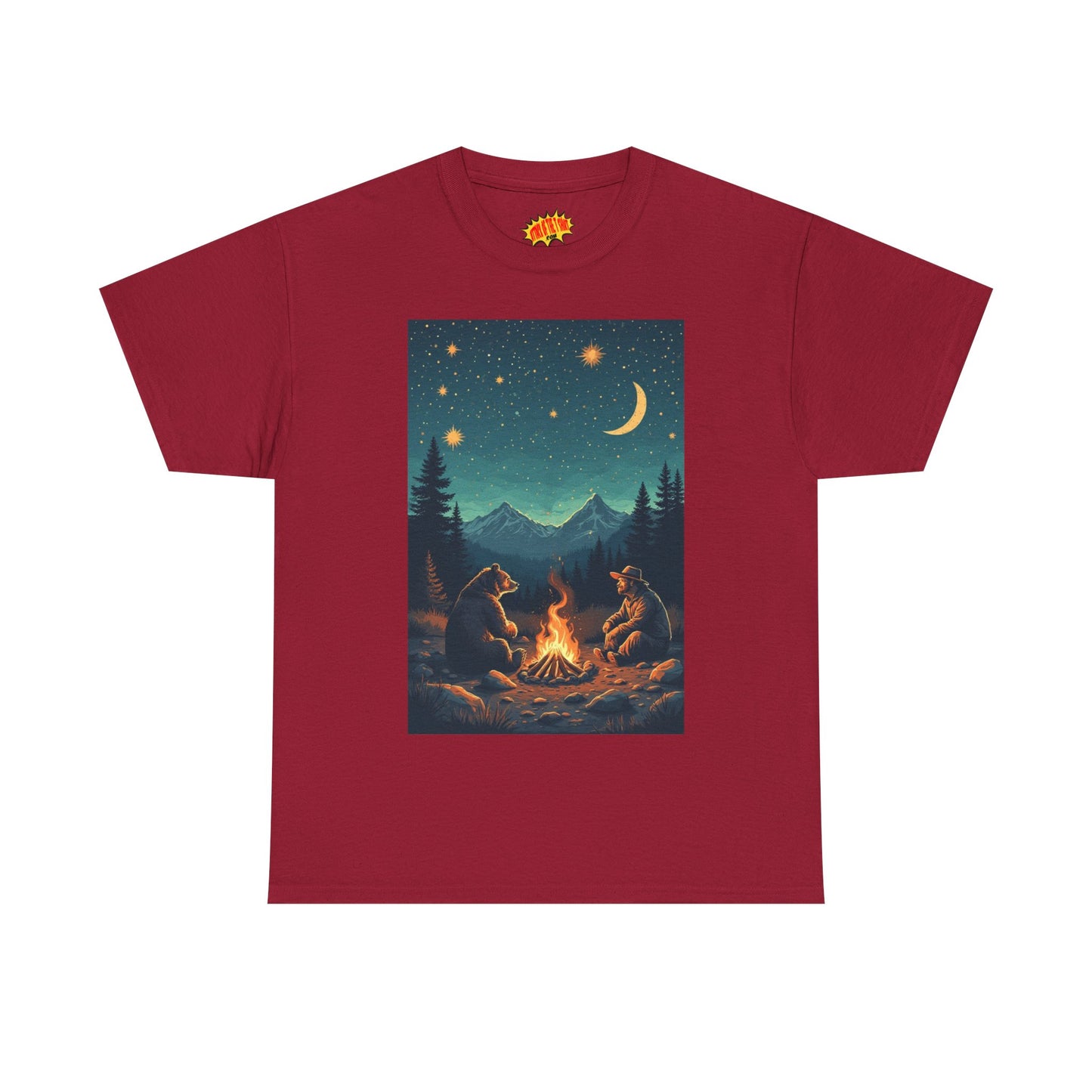 Mountain Man w/Bear Campfire Night Scene T-Shirt *Multiple Colors*