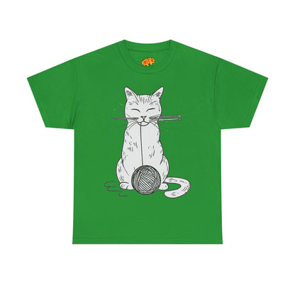 White Cat w/Yarn Ball Art Drawing Tee Shirt