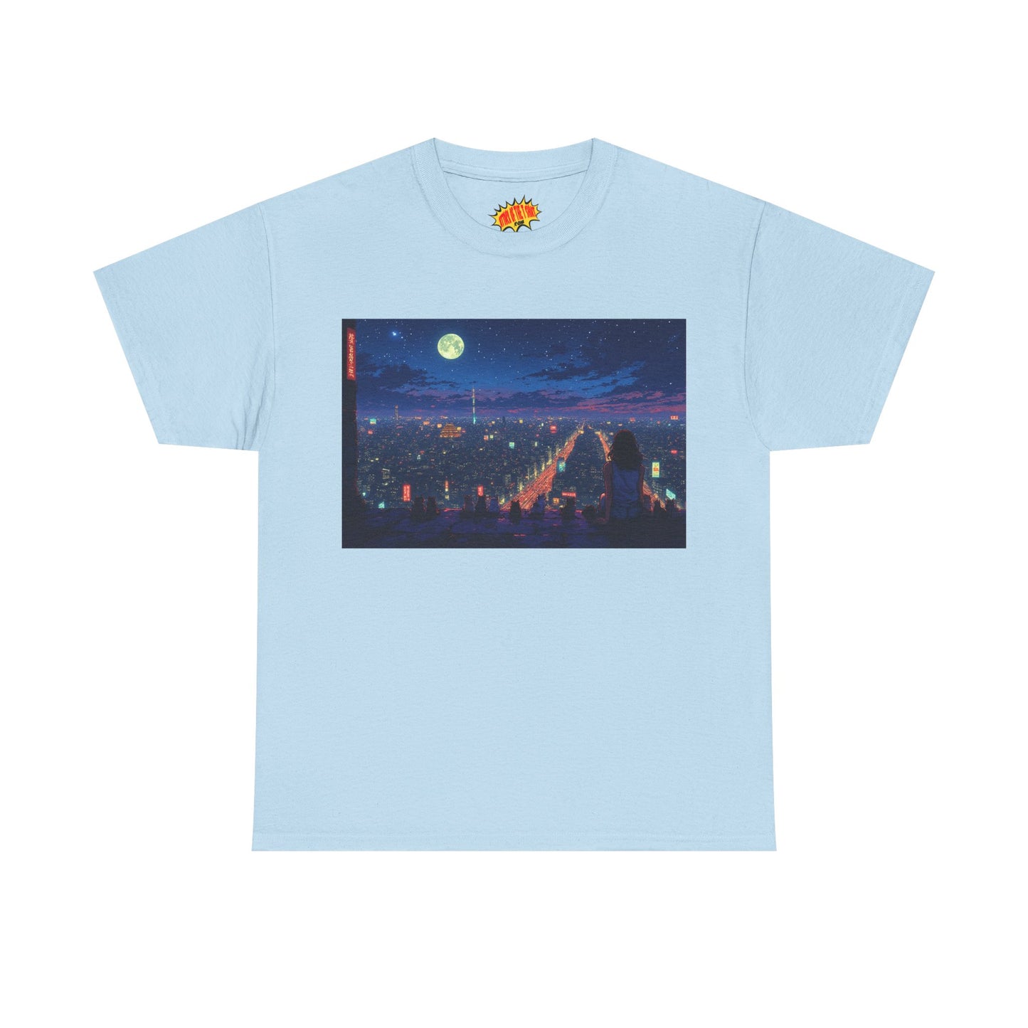 Anime Nighttime Neon Cityscape w/Cats T-Shirt *Multiple Colors*
