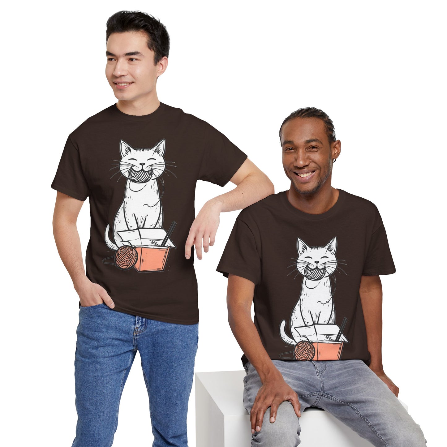 Cat w/Yarn Ball Takeout Art Tee Shirt *Multiple Colors*