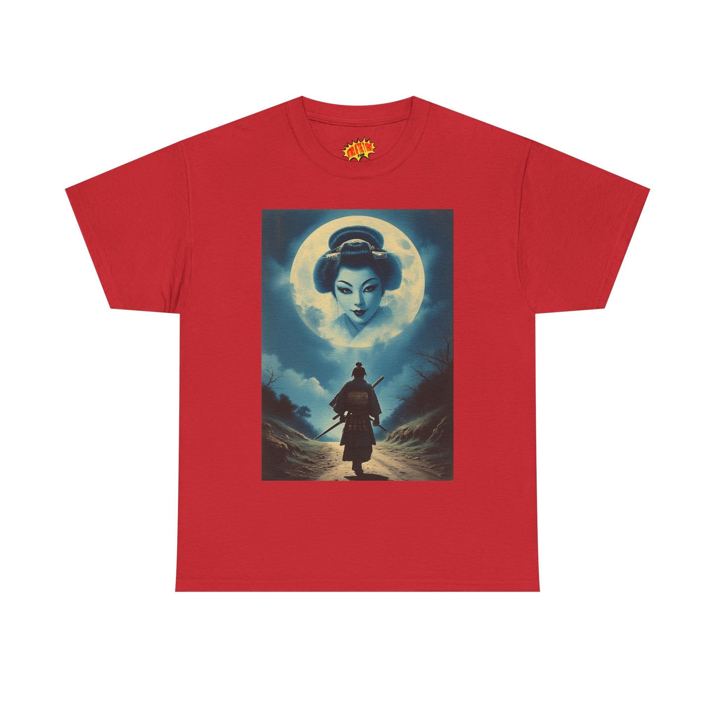 Walking Samurai w/Full Moon Geisha Woman T-Shirt *Multiple Colors*