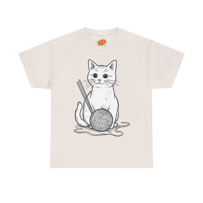 White Cat w/Yarn Ball Art Tee Shirt