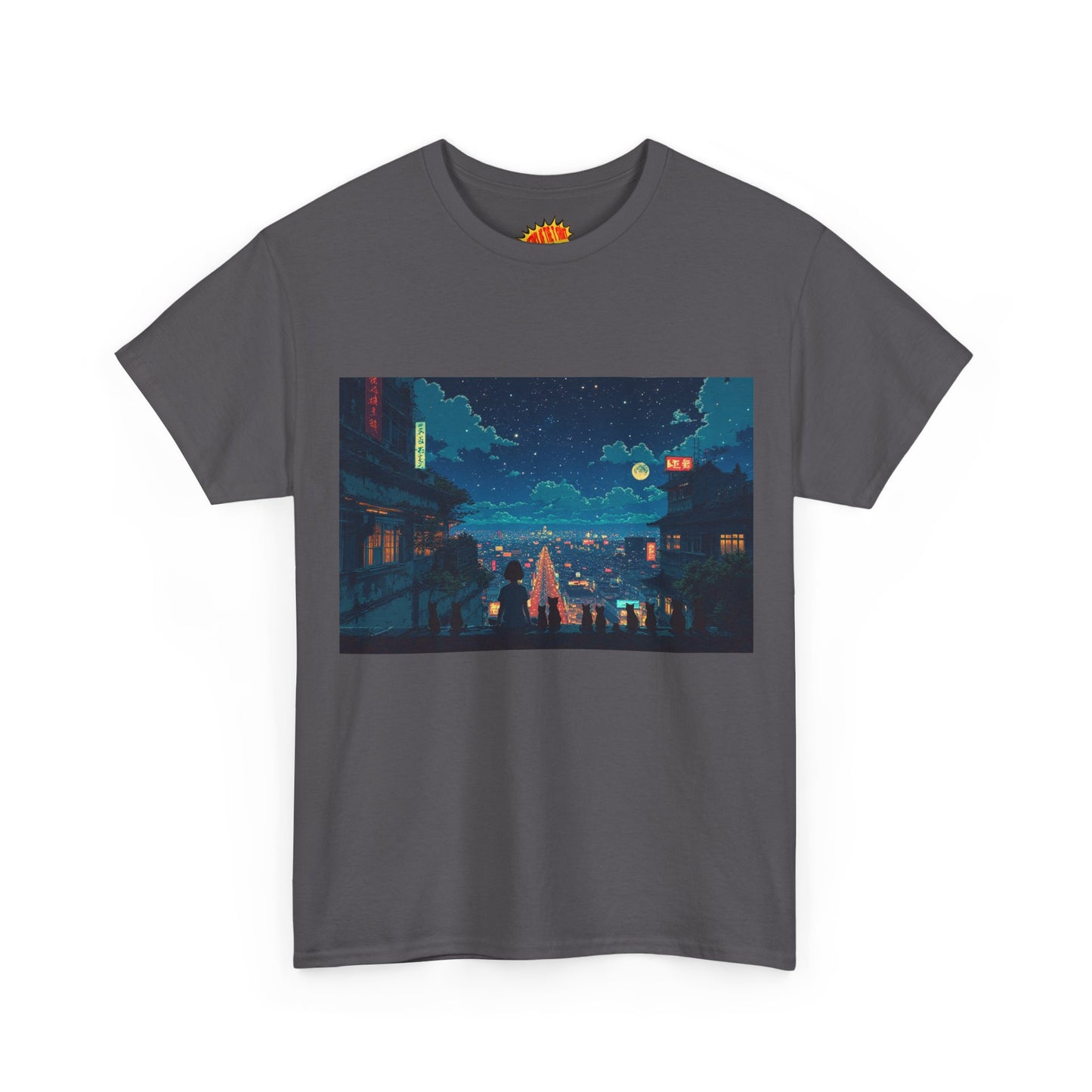 Anime Style City Scene w/Girl & Cats T-Shirt *Multiple Colors*