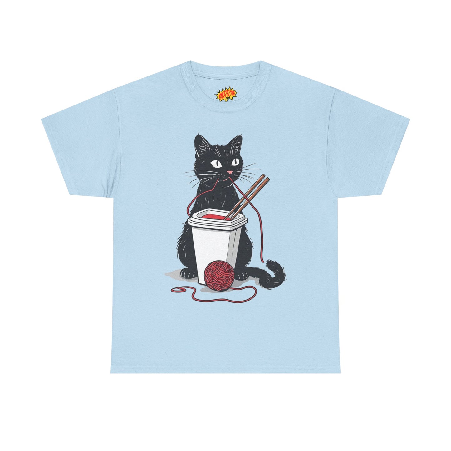 Black Cat w/Noodles + Yarn Ball Art Drawing Tee Shirt *Multiple Colors*