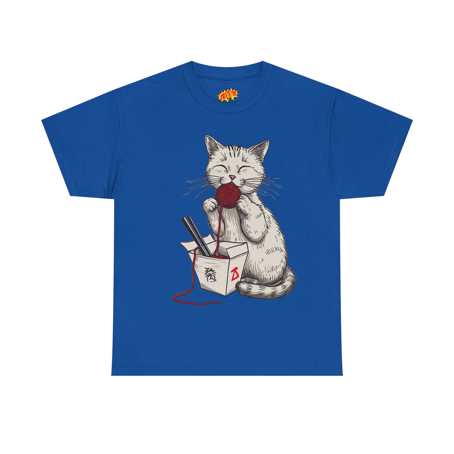 Cat w/Takeout Yarn Noodles Art Tee Shirt *Multiple Colors*