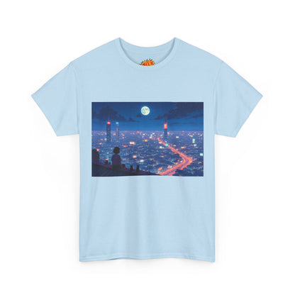 Anime Neon City Full Moon Scene w/Girl & Cats T-Shirt