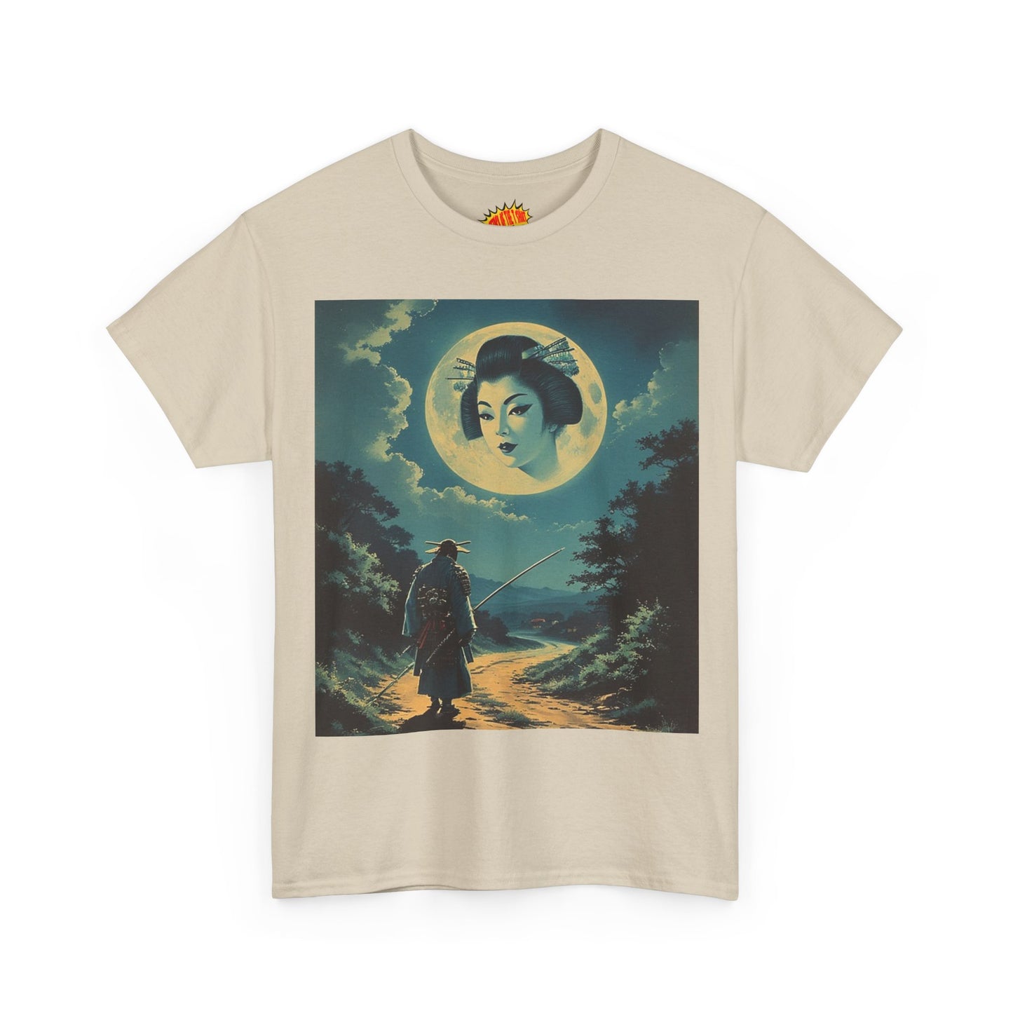 Travelling Samurai w/Full Moon Geisha Woman T-Shirt *Multiple Colors*