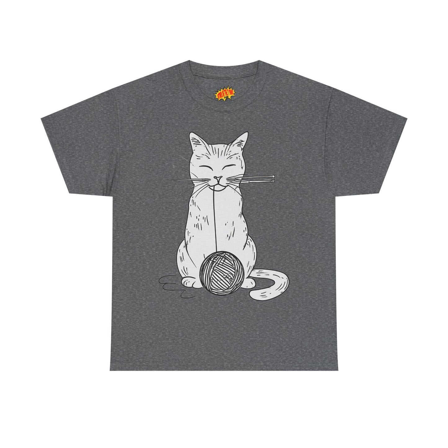 White Cat w/Yarn Ball Art Drawing Tee Shirt *Multiple Colors*