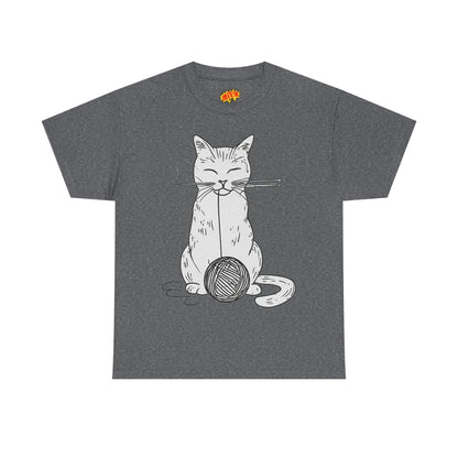 White Cat w/Yarn Ball Art Drawing Tee Shirt
