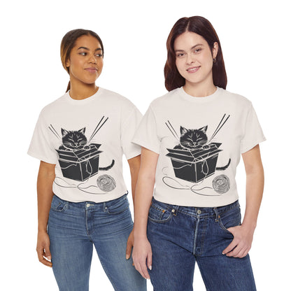 Black Cat w/Box + Yarn Ball Art Drawing Tee Shirt