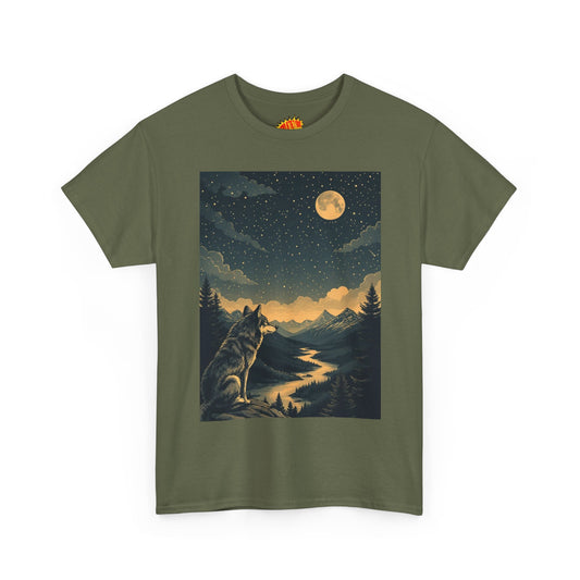 Mountain Wolf with River & Full Moon T-Shirt *Multiple Colors*