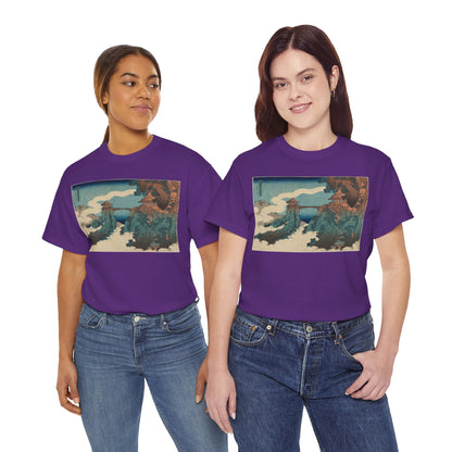The Hanging-cloud Bridge by Katushika Hokusai - Heavy Cotton Tee *Dark Colors*