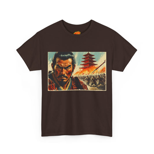 Samurai Warrior Vintage Style Fiery Pagoda T-Shirt *Multiple Colors*