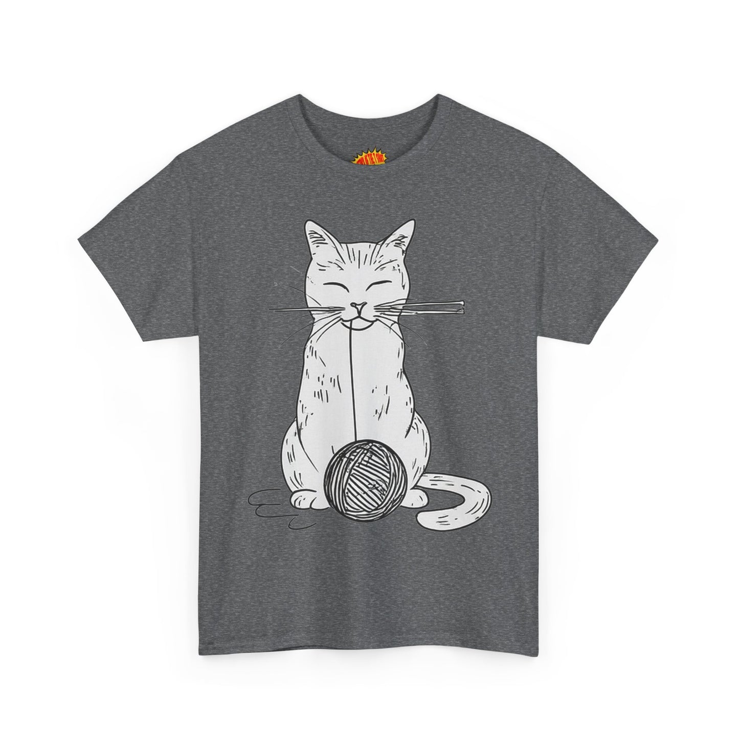 White Cat w/Yarn Ball Art Drawing Tee Shirt *Multiple Colors*