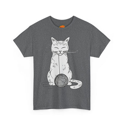 White Cat w/Yarn Ball Art Drawing Tee Shirt